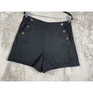 J. Crew Nautical Sailor Shorts Linen Blend Button Black Sz 6